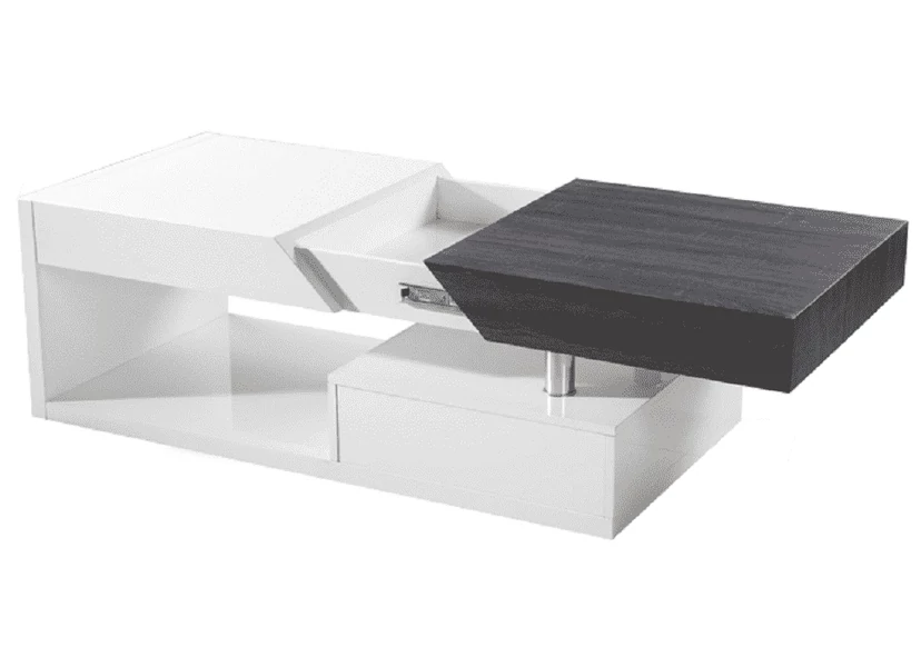 Dohányzó asztal, fehér fény/szürke fa design, MELIDA