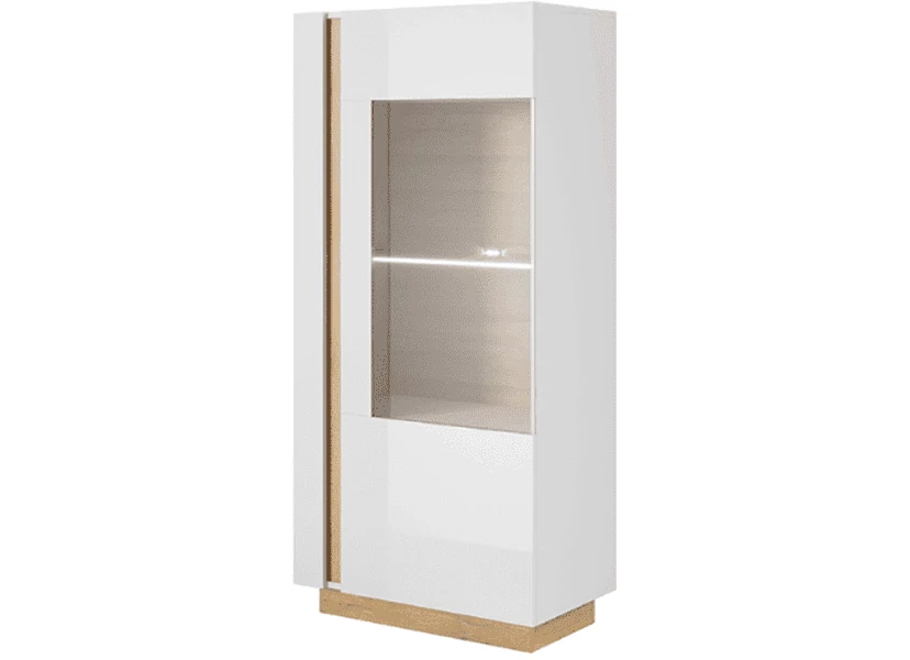 Vitrines szekrény 72, fehér/tölgy grandson/magasfényű fehér, CITY