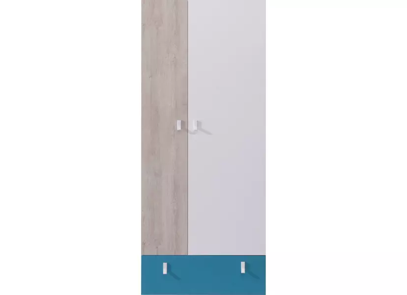 PLANET SYSTEM 3 akasztós szekrény fehér - tölgy - tengerkék színű, kétajtós, egyfiókos