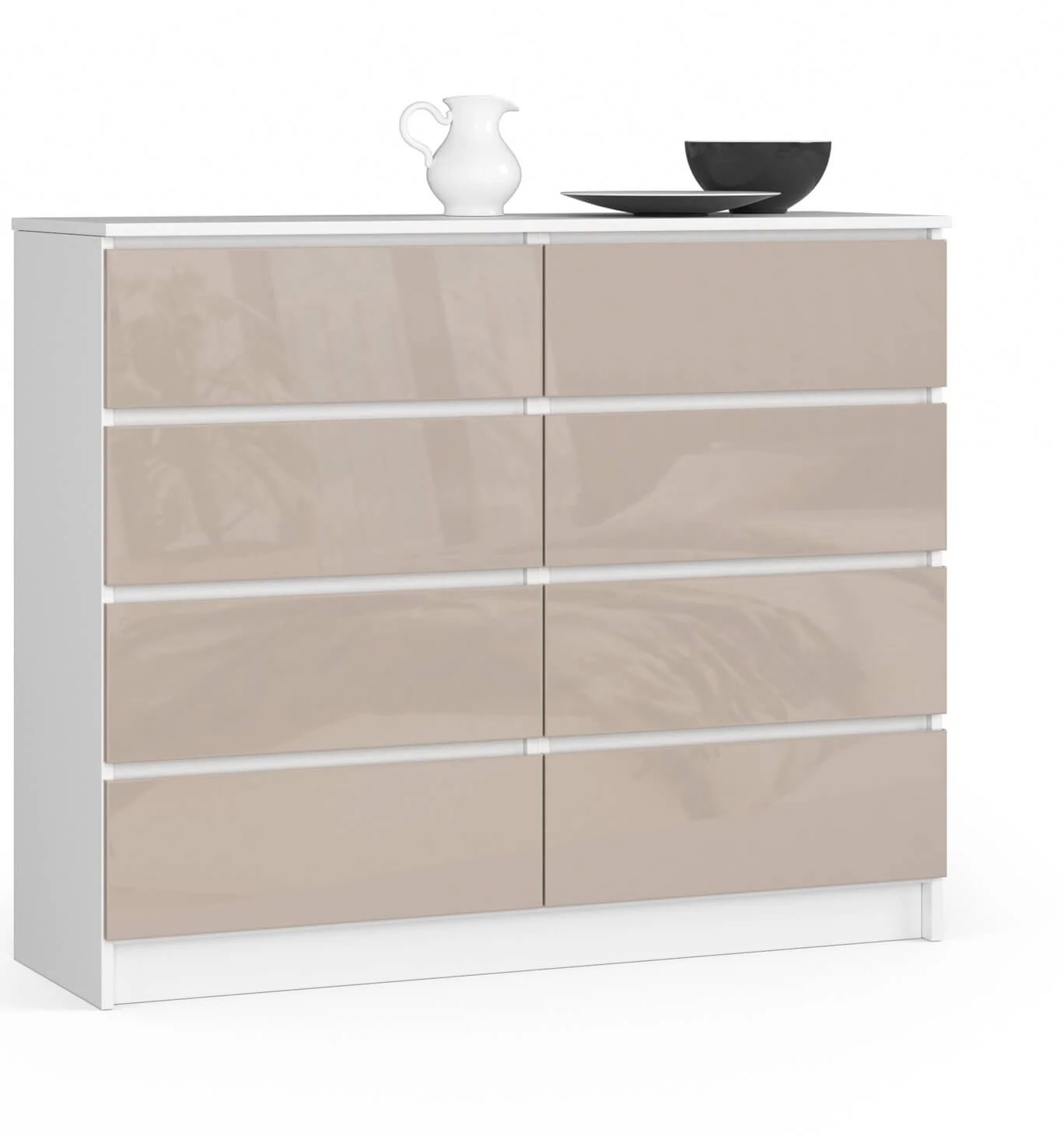 K120 Komód 8 fiókkal Fényes Cappuccino