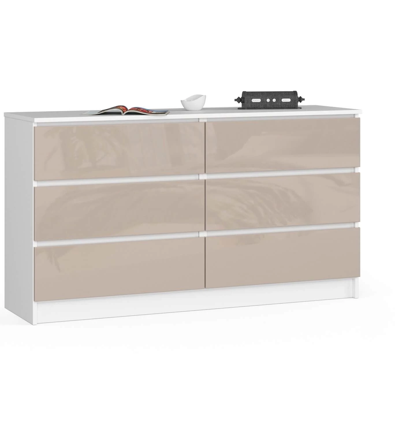 K140 Komód 6 fiókkal Fényes Cappuccino