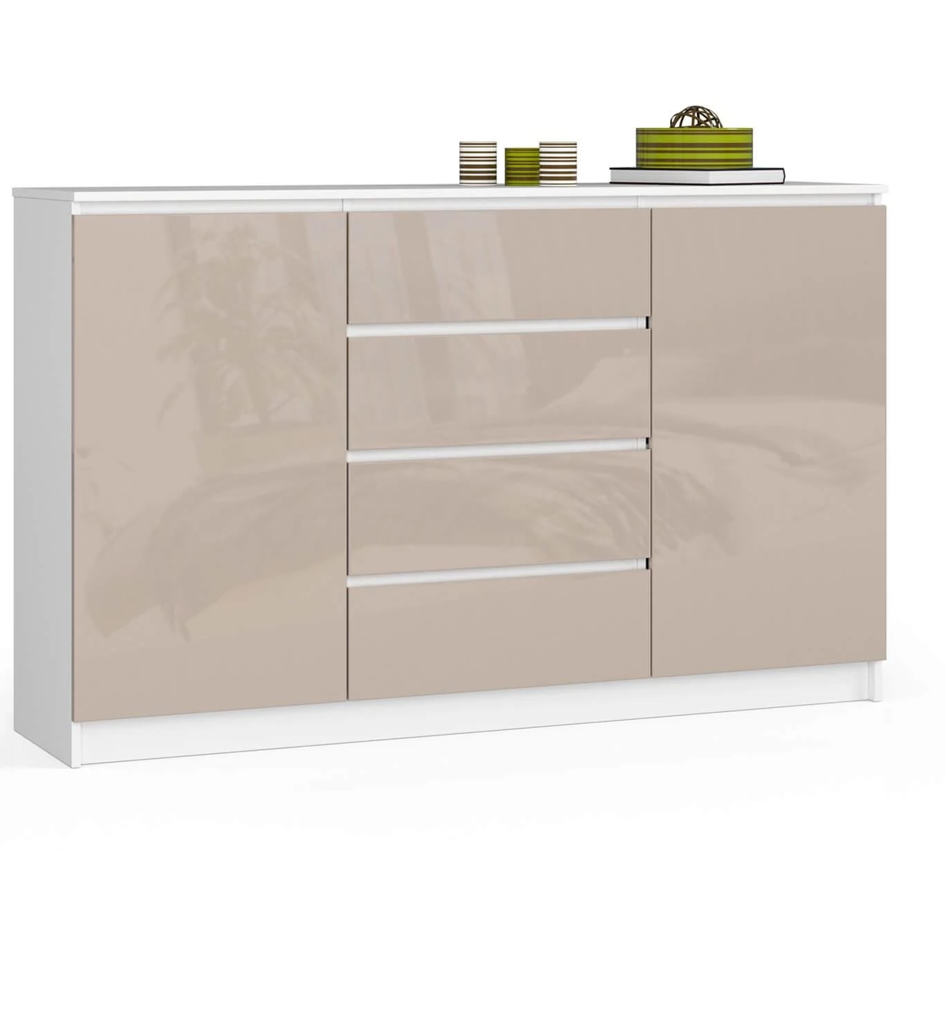 K160 Komód 2 ajtóval 4 fiókkal Fényes Cappuccino