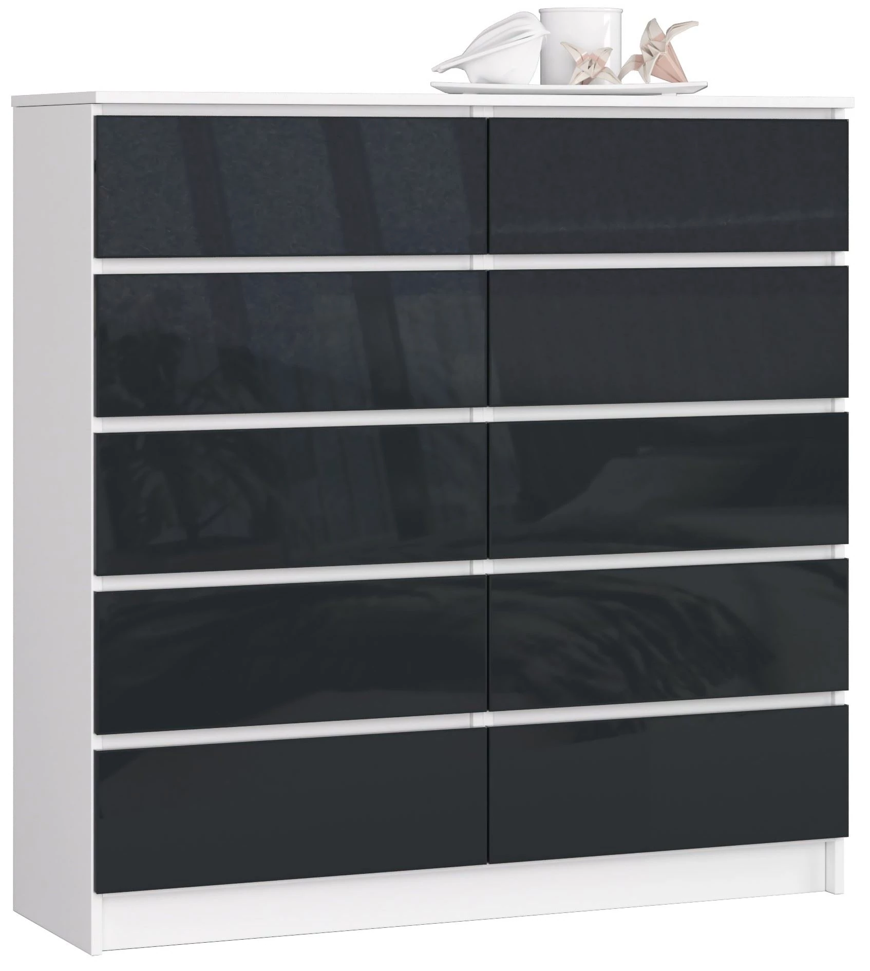 K120 Komód 10 fiókkal Fényes Grafit