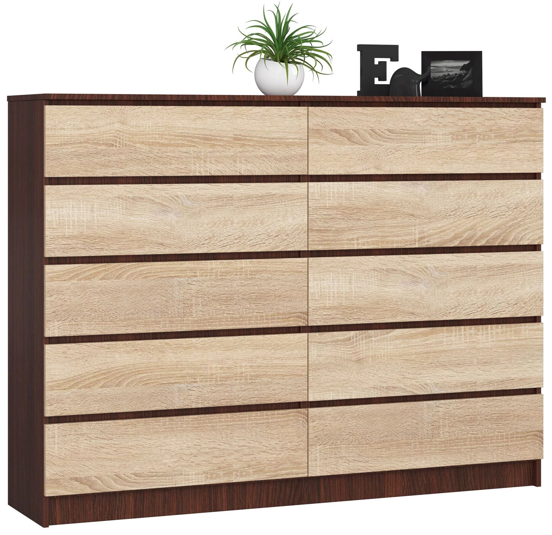 K160 Komód 10 fiókkal Wenge / Sonoma tölgy