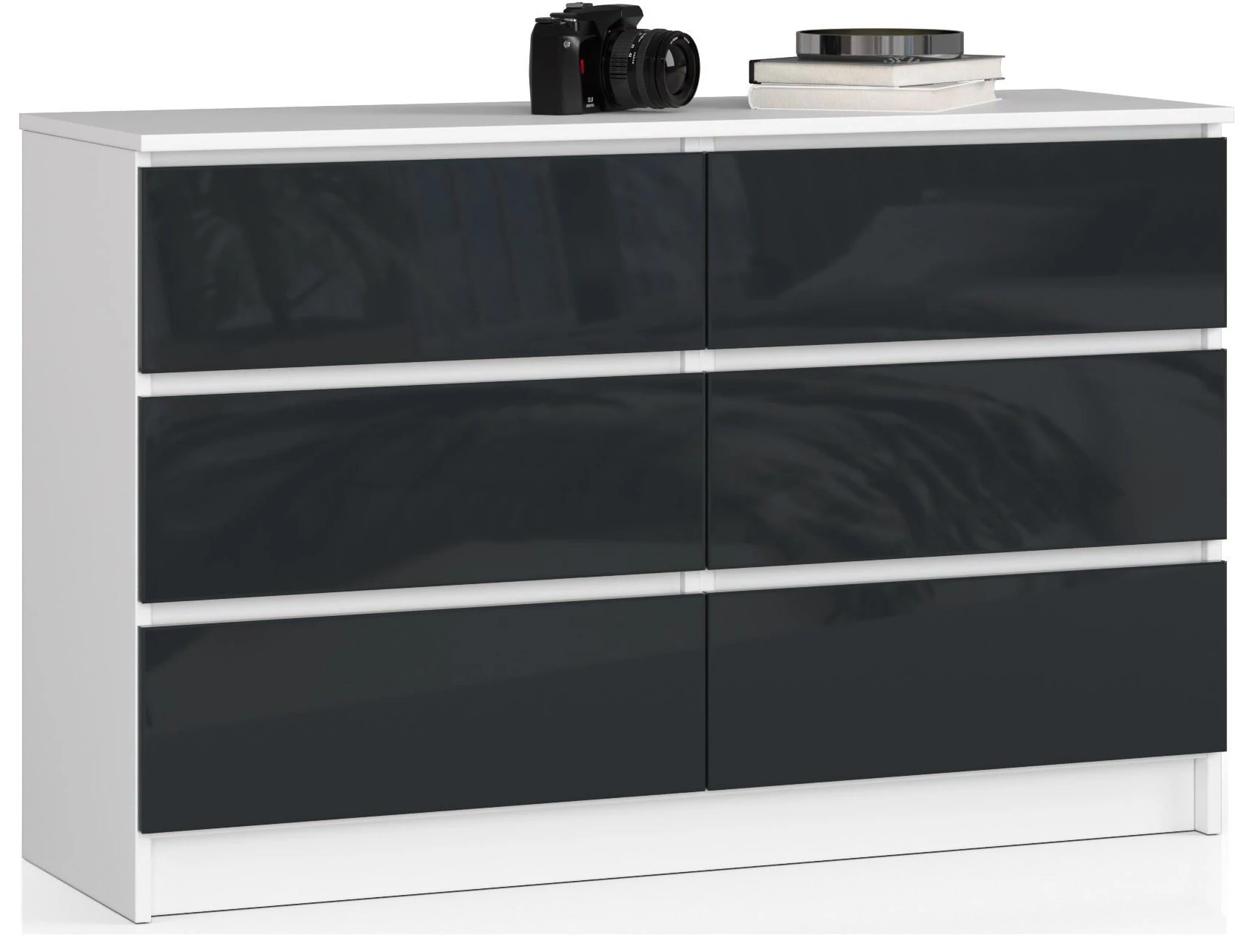 K120 Komód 6 fiókkal Fényes Grafit