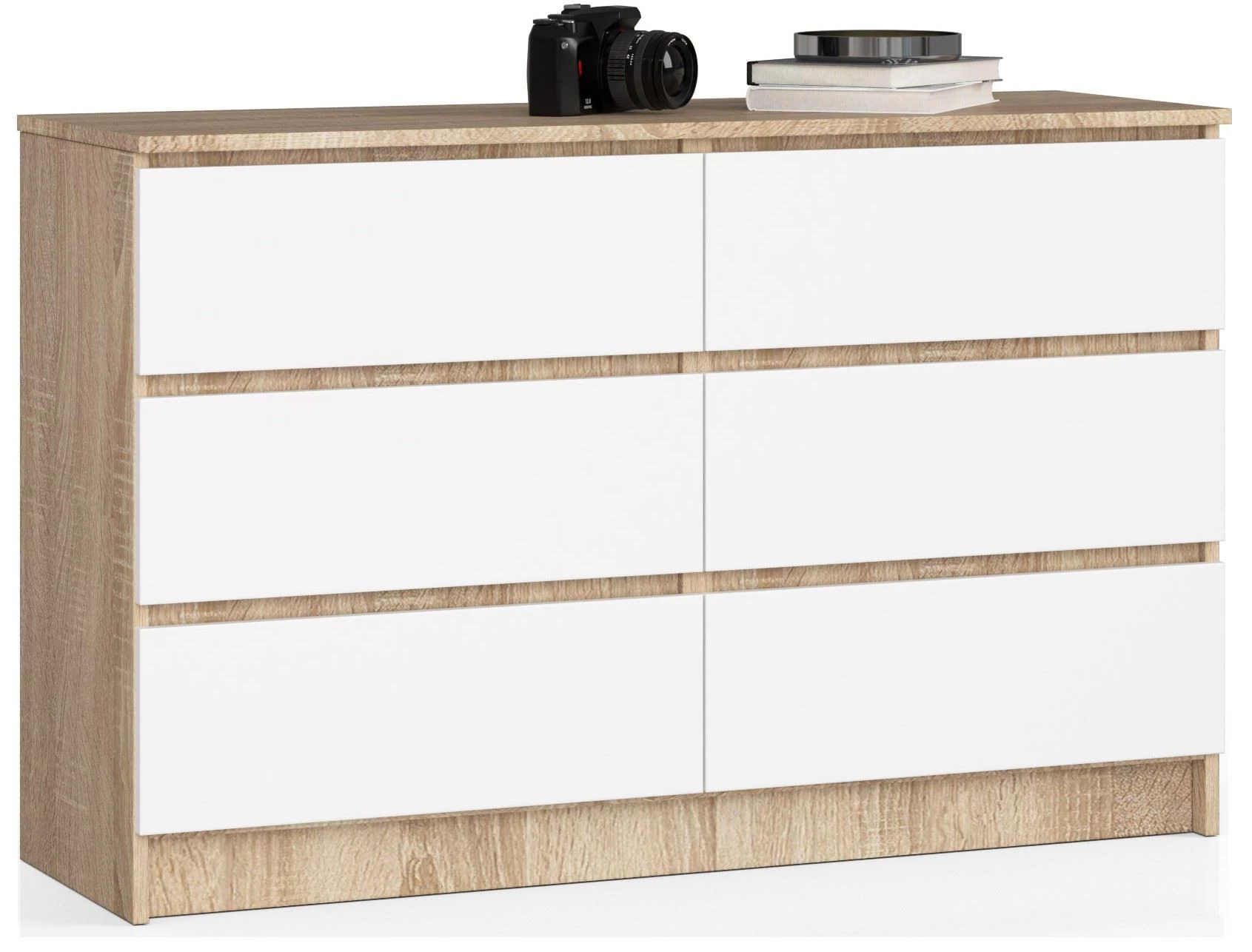 K120 Komód 6 fiókkal Sonoma tölgy / Fehér