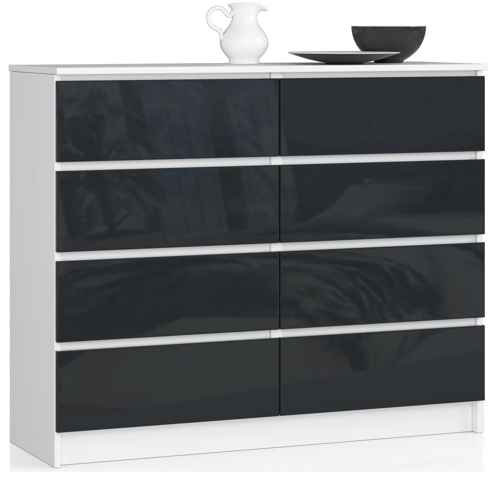 K120 Komód 8 fiókkal Fényes Grafit