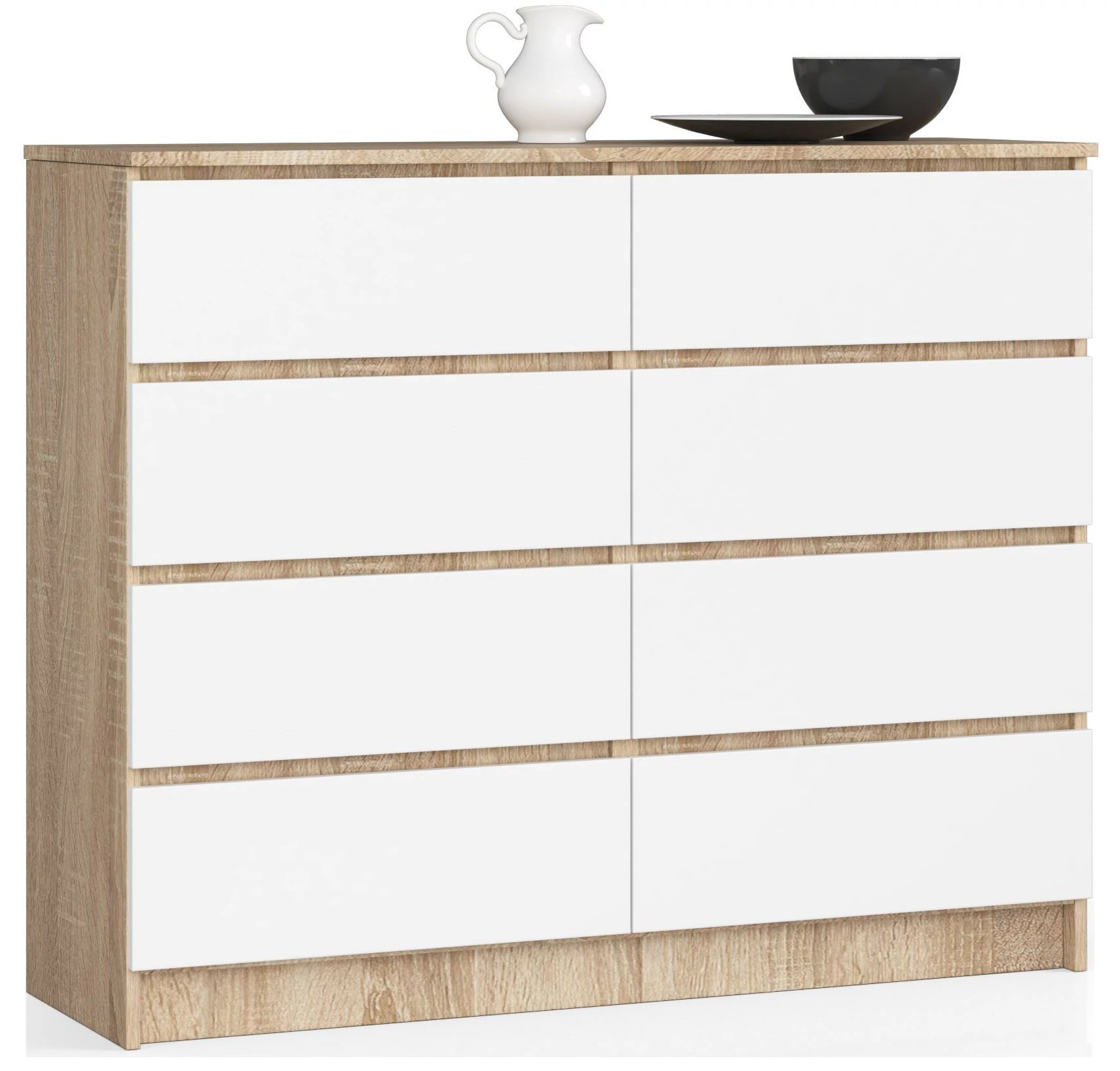 K120 Komód 8 fiókkal Sonoma tölgy / Fehér