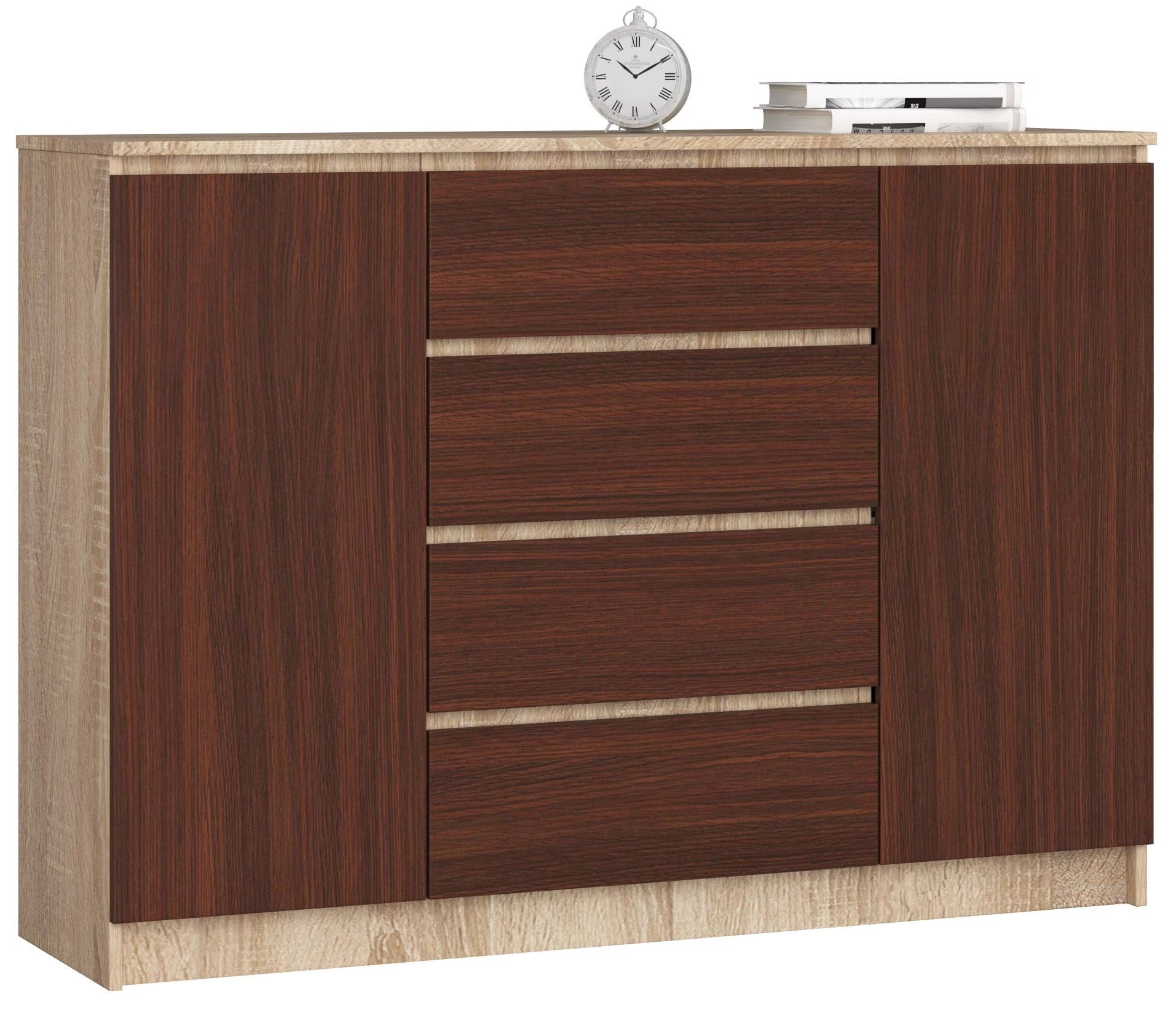 K140 Komód 2 ajtóval 4 fiókkal Sonoma tölgy / Wenge