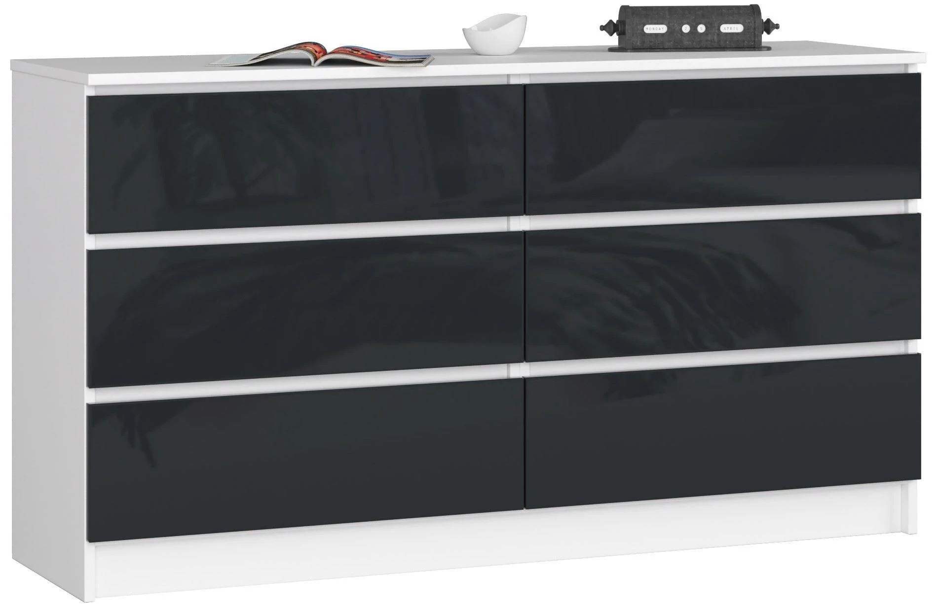 K140 Komód 6 fiókkal Fényes Grafit
