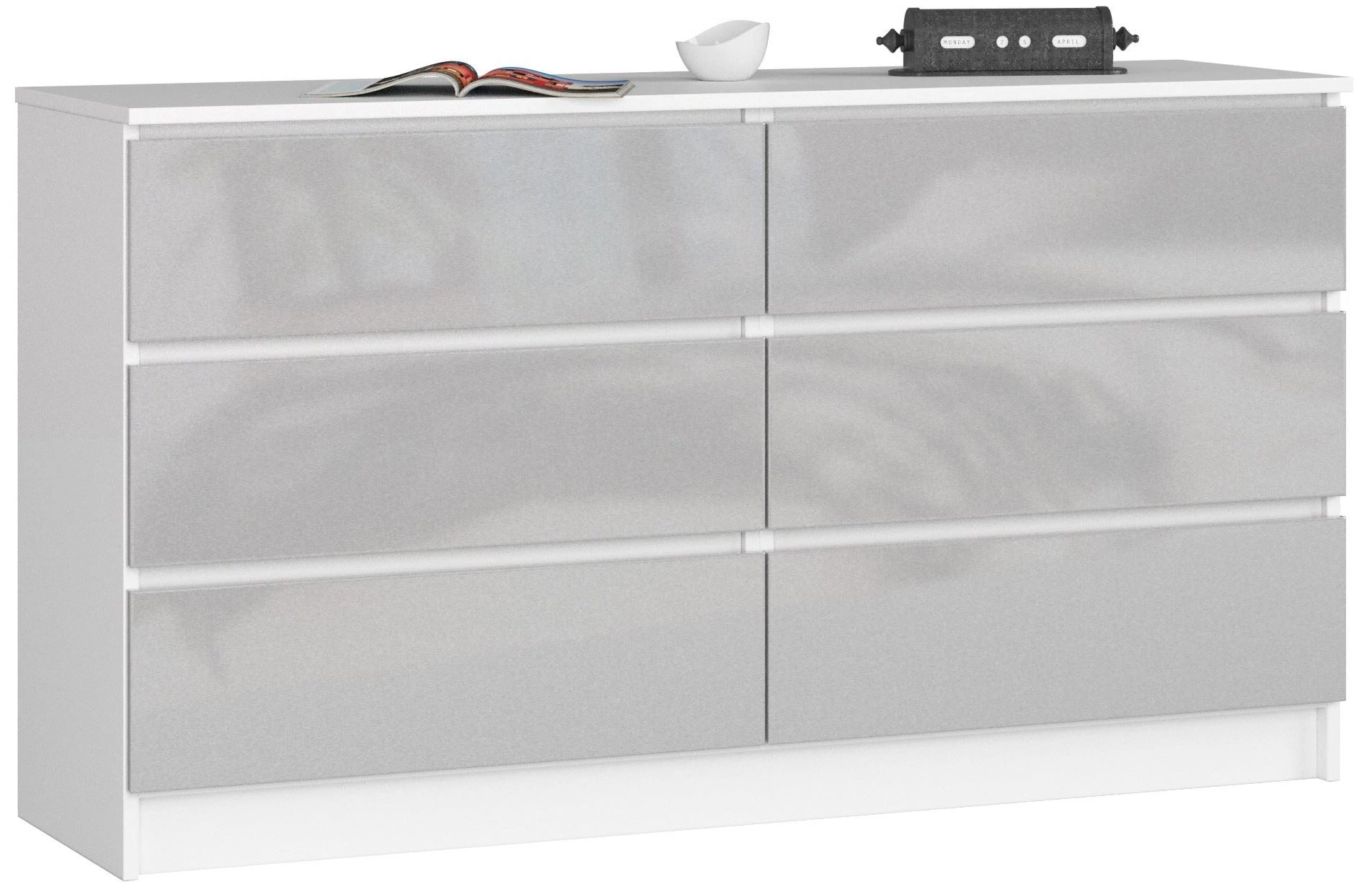 K140 Komód 6 fiókkal Fényes szürke