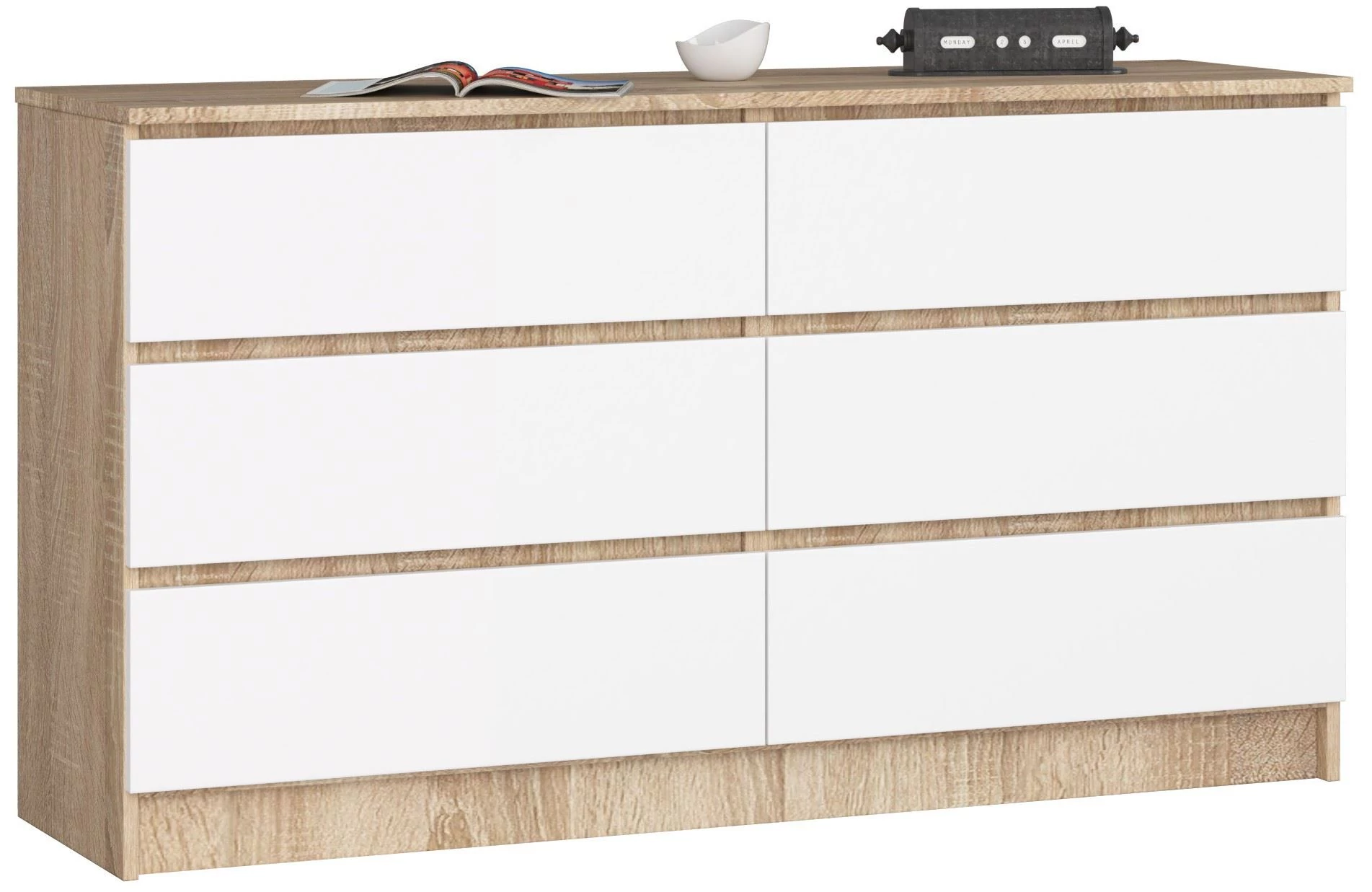 K140 Komód 6 fiókkal Sonoma tölgy / Fehér