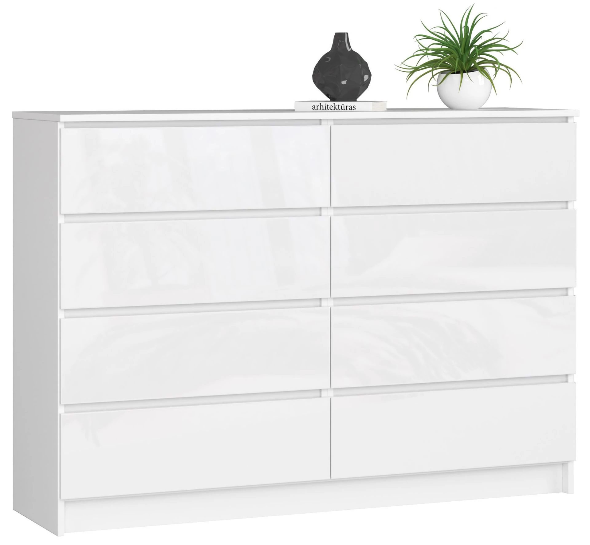 K140 Komód 8 fiókkal Fényes fehér