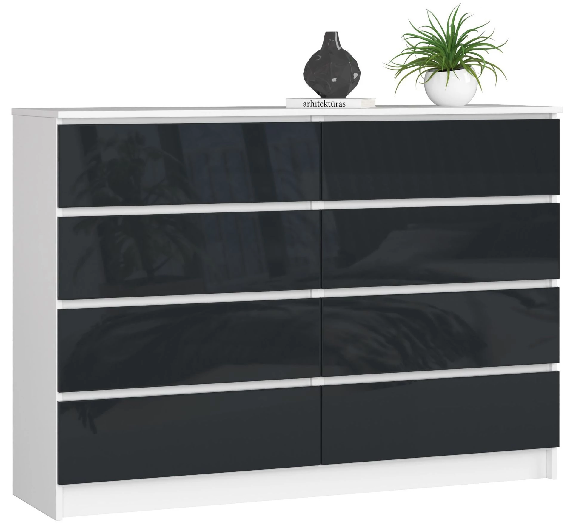 K140 Komód 8 fiókkal Fényes Grafit