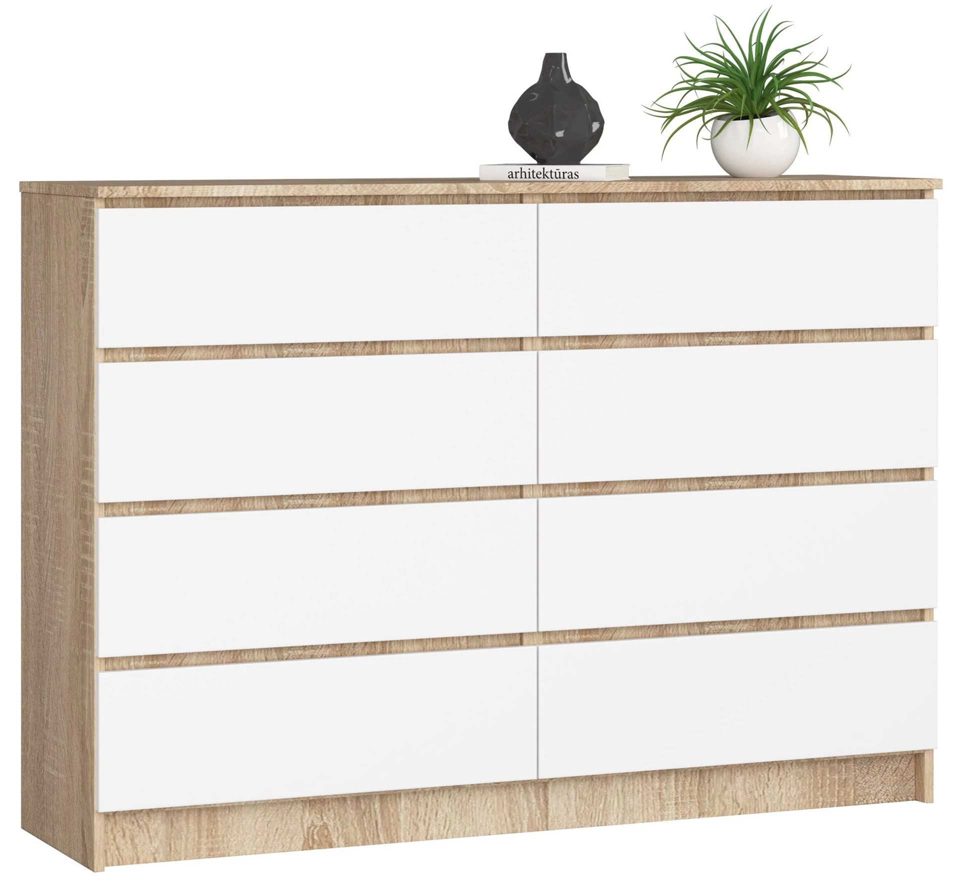 K140 Komód 8 fiókkal Sonoma tölgy / Fehér