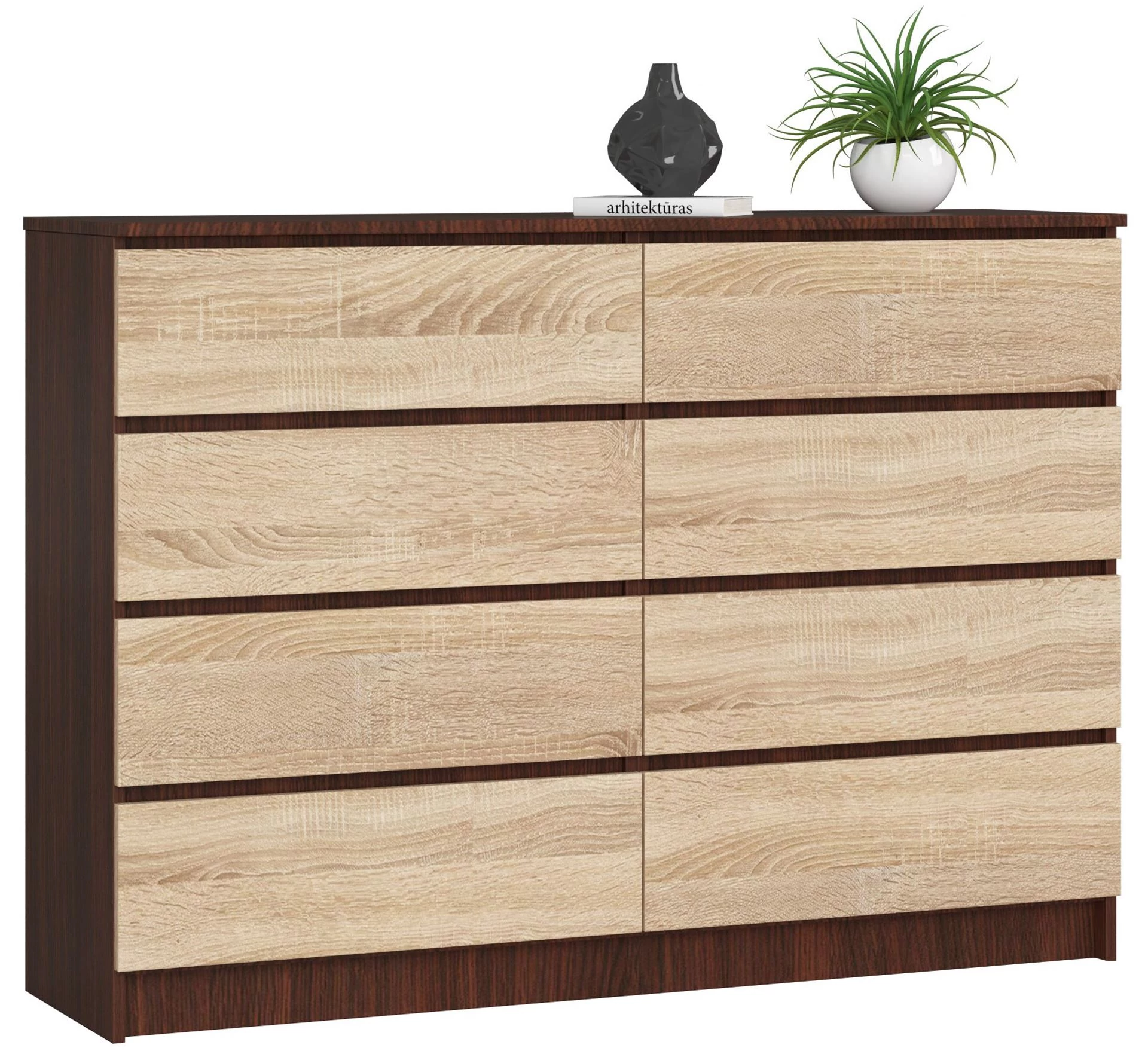 K140 Komód 8 fiókkal Wenge / Sonoma tölgy