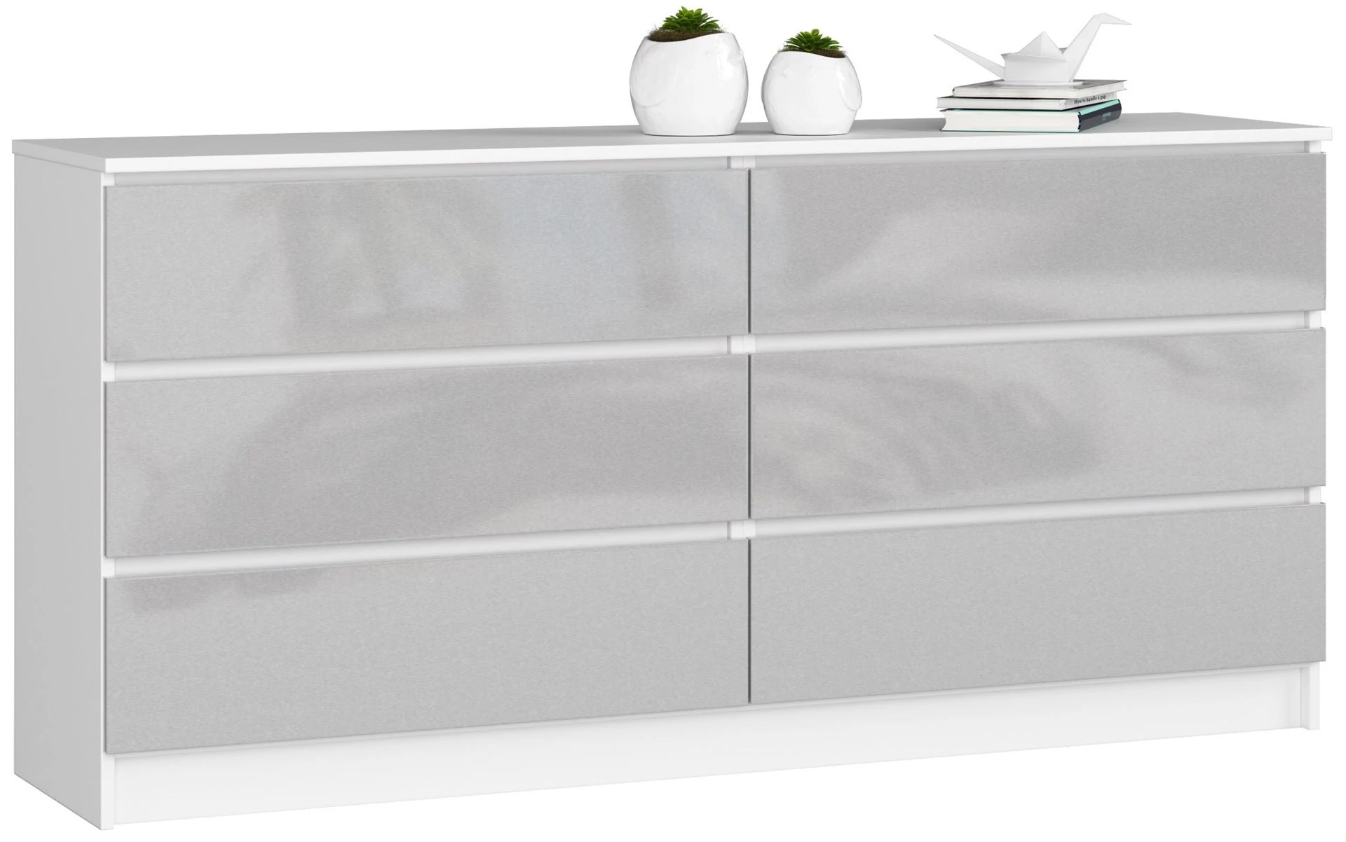 K160 Komód 6 fiókkal Fényes szürke