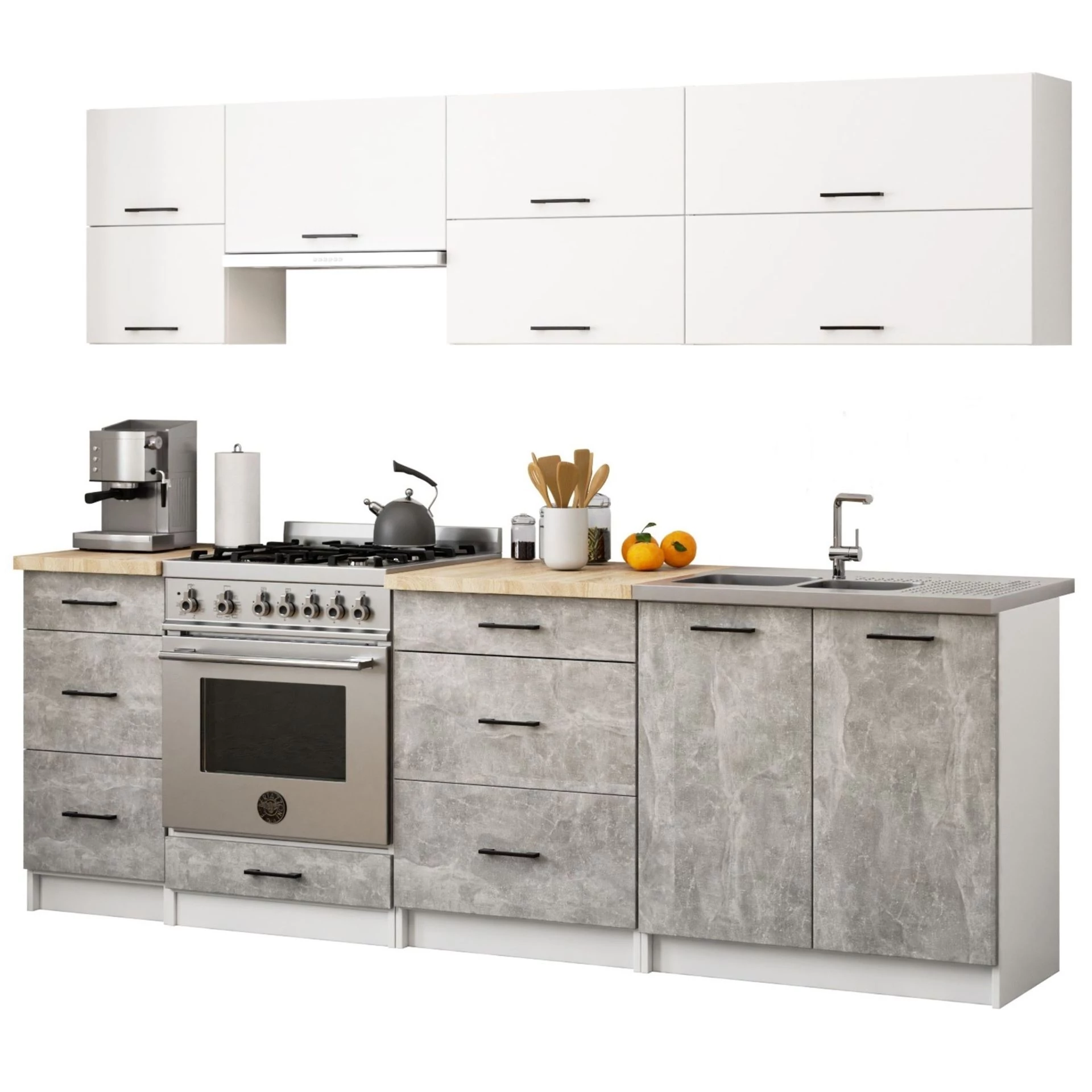 OLIWIA Konyhablokk G2 240cm Fehér-Beton