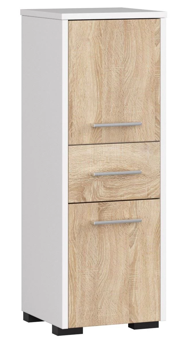 FIN Fürdőszobaszekrény 30 2 ajtóval és 1 fiókkal 85cm Fehér / Sonoma tölgy