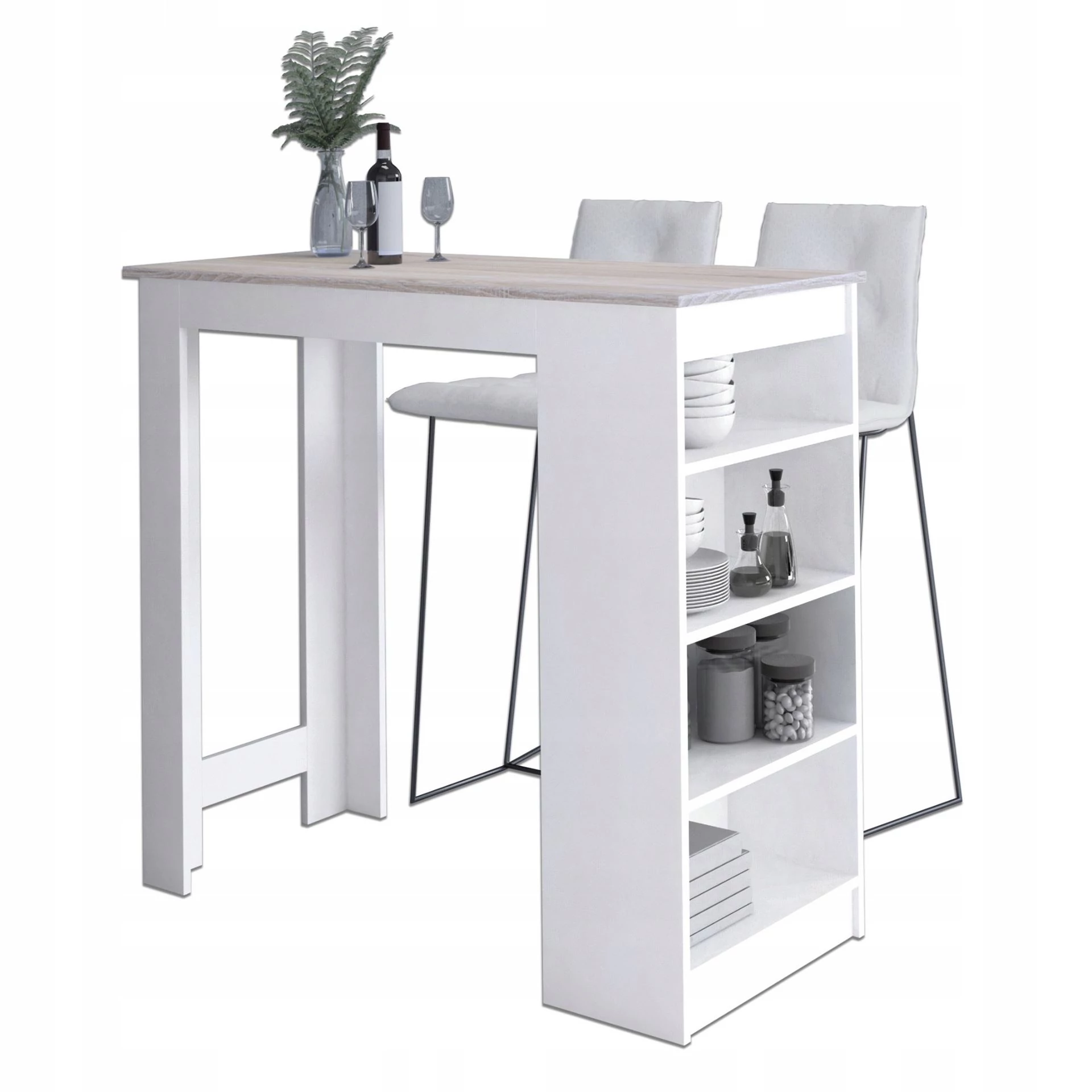 Bárasztal 115cm Fehér / Sonoma tölgy