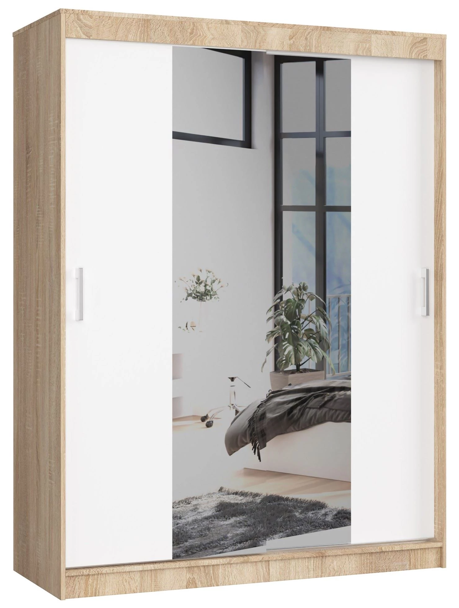 Tolóajtós Gardróbszekrény 150cm Sonoma tölgy / Fehér