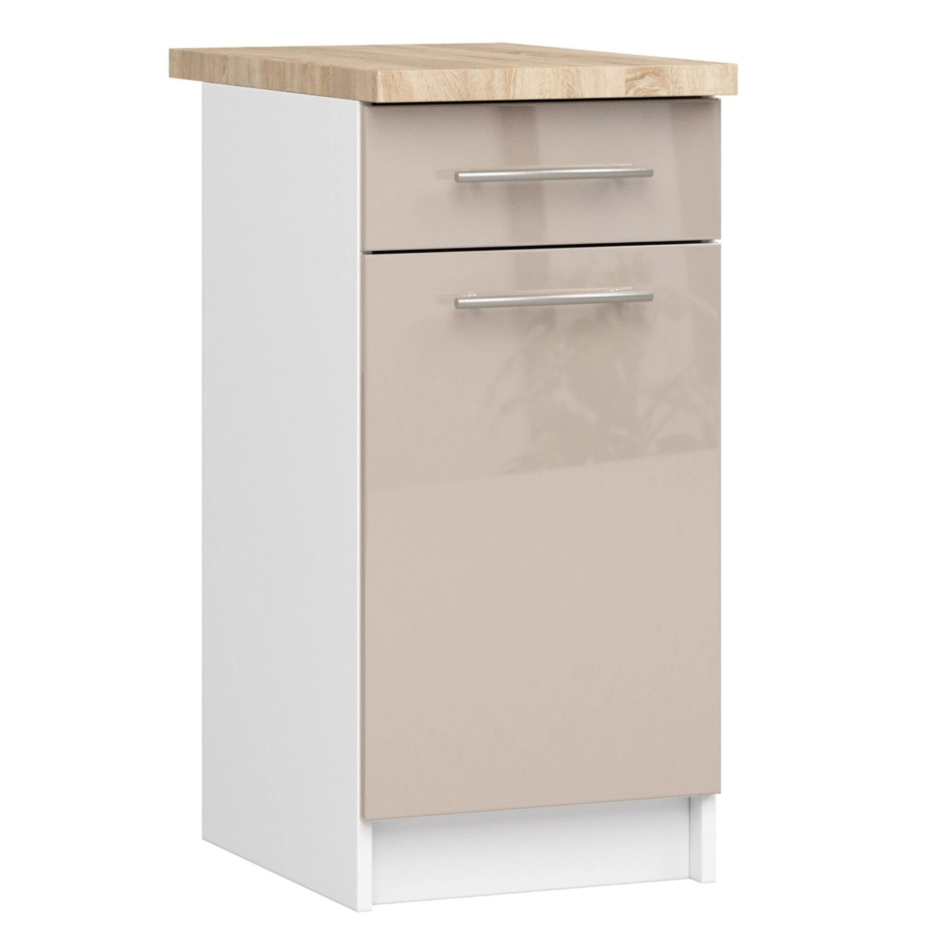 OLIWIA Alsószekrény 40cm 1 fiókkal Fehér / Fényes Cappuccino