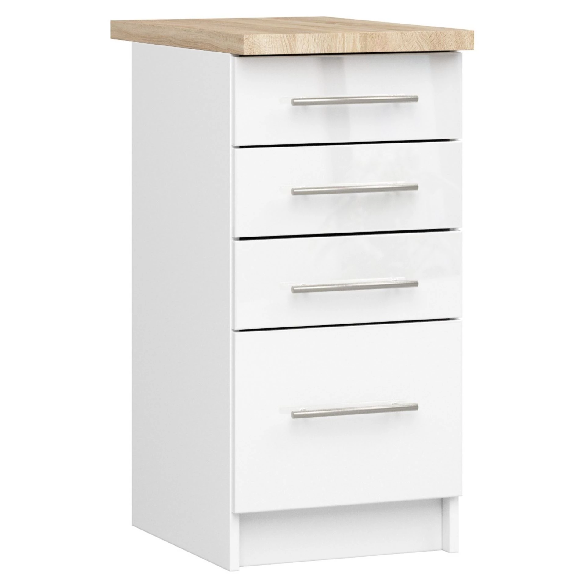 OLIWIA Alsószekrény 40cm 4 fiókkal Fehér / Fényes fehér