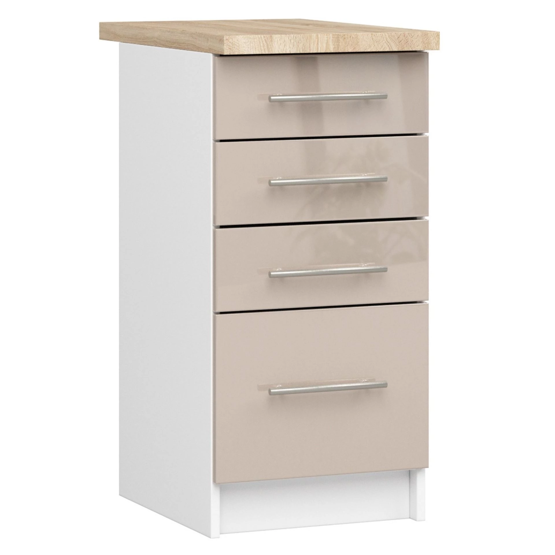 OLIWIA Alsószekrény 40cm 4 fiókkal Fehér / Fényes Cappuccino