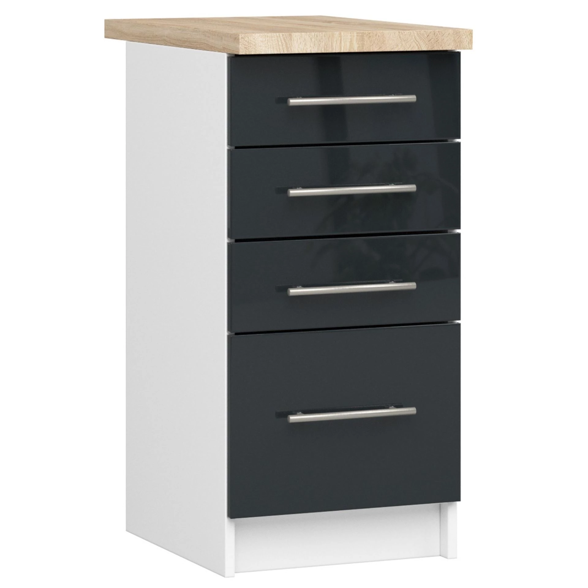 OLIWIA Alsószekrény 40cm 4 fiókkal Fehér / Fényes Grafit