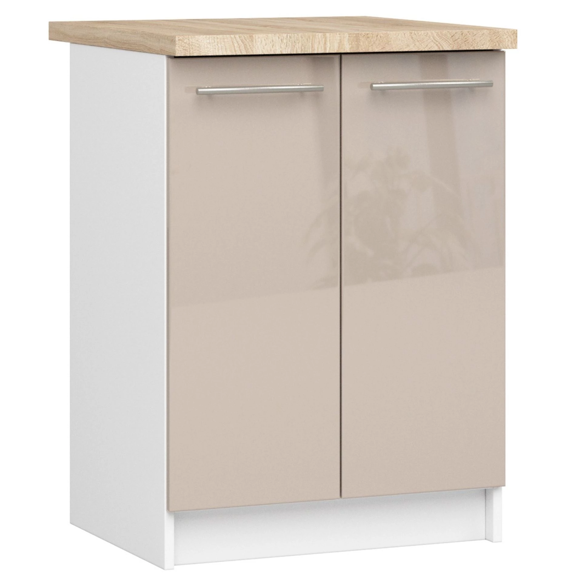 OLIWIA Alsószekrény 60cm 2 ajtóval Fehér / Fényes Cappuccino