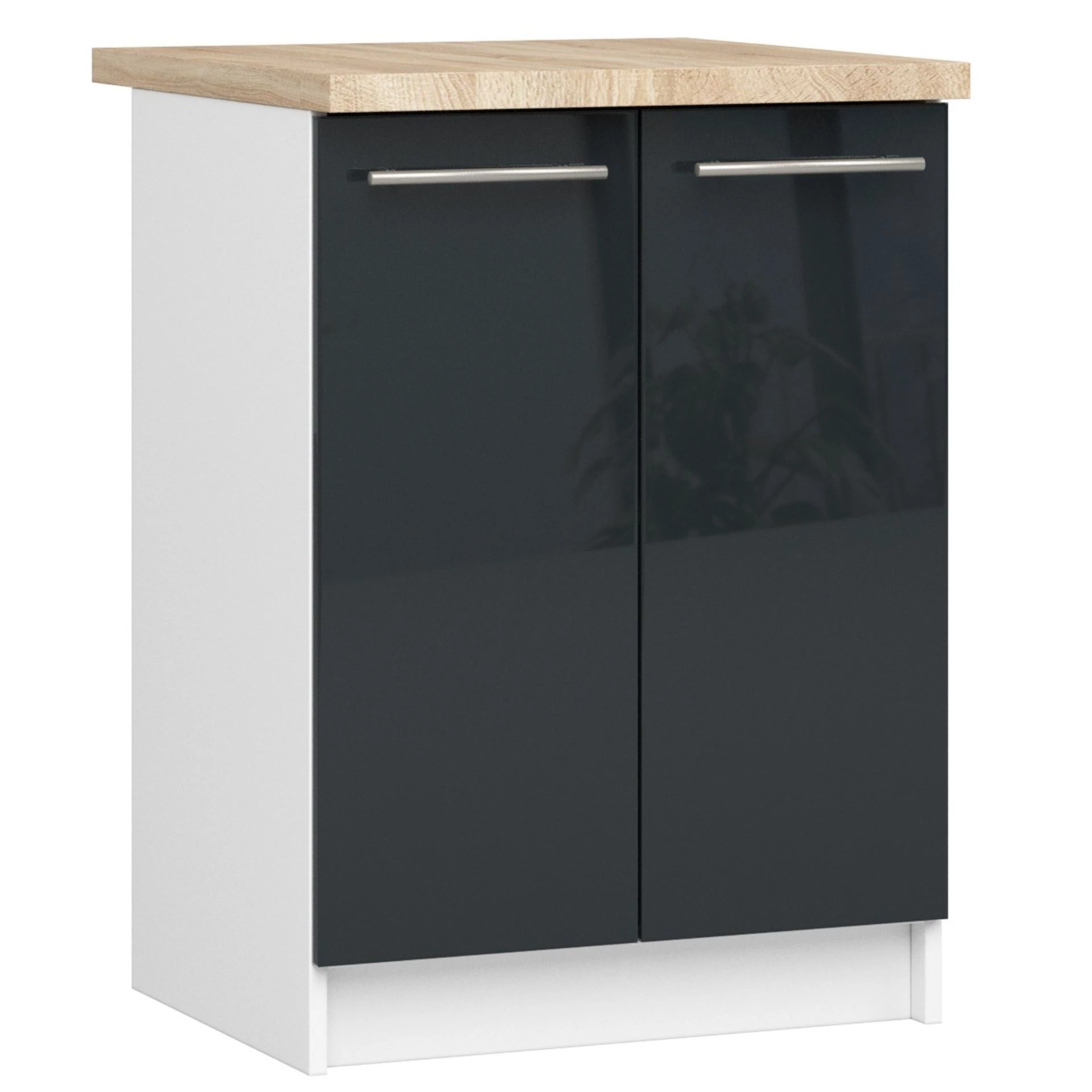 OLIWIA Alsószekrény 60cm 2 ajtóval Fehér / Fényes Grafit