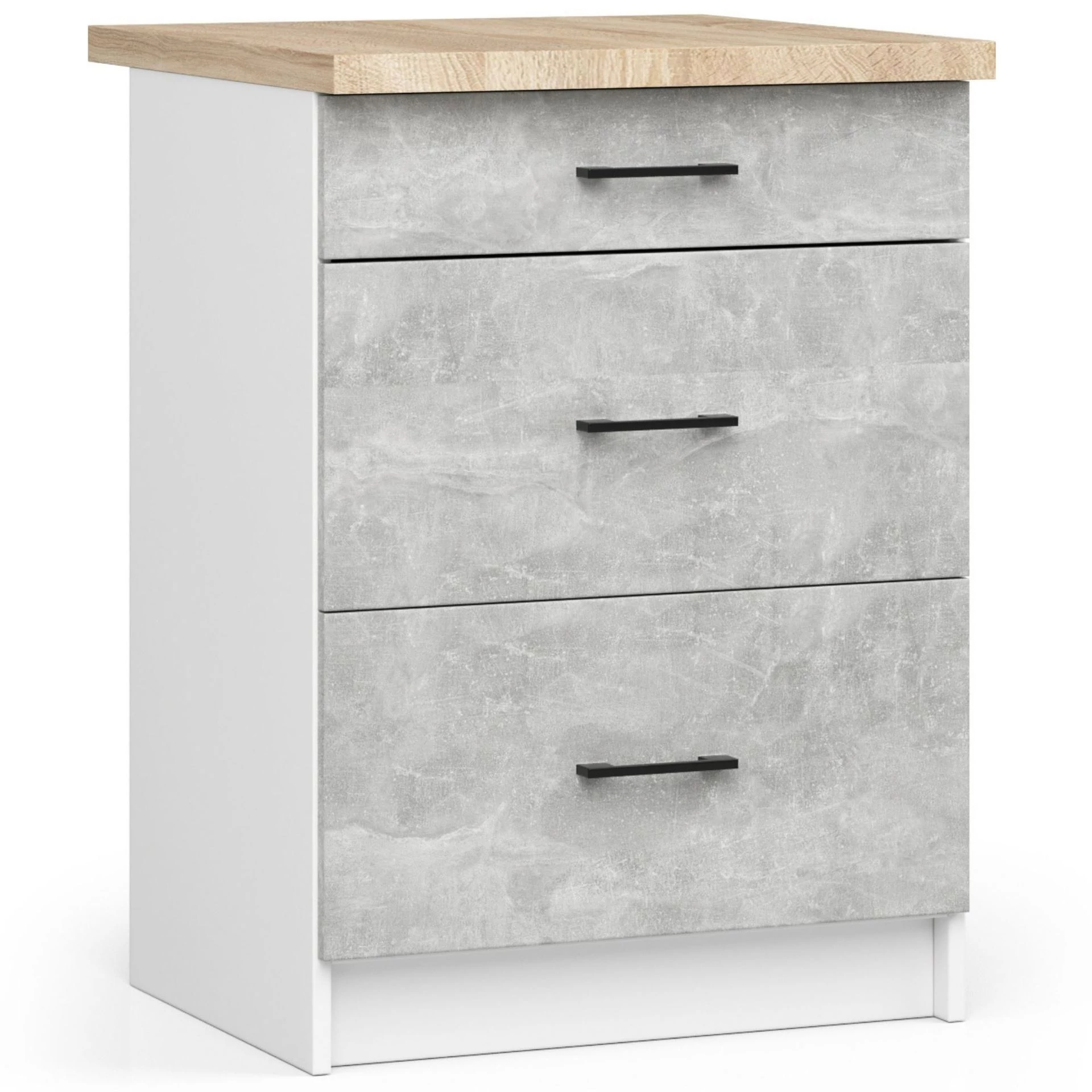 OLIWIA Alsószekrény 60cm 3 fiókkal Fehér / Beton