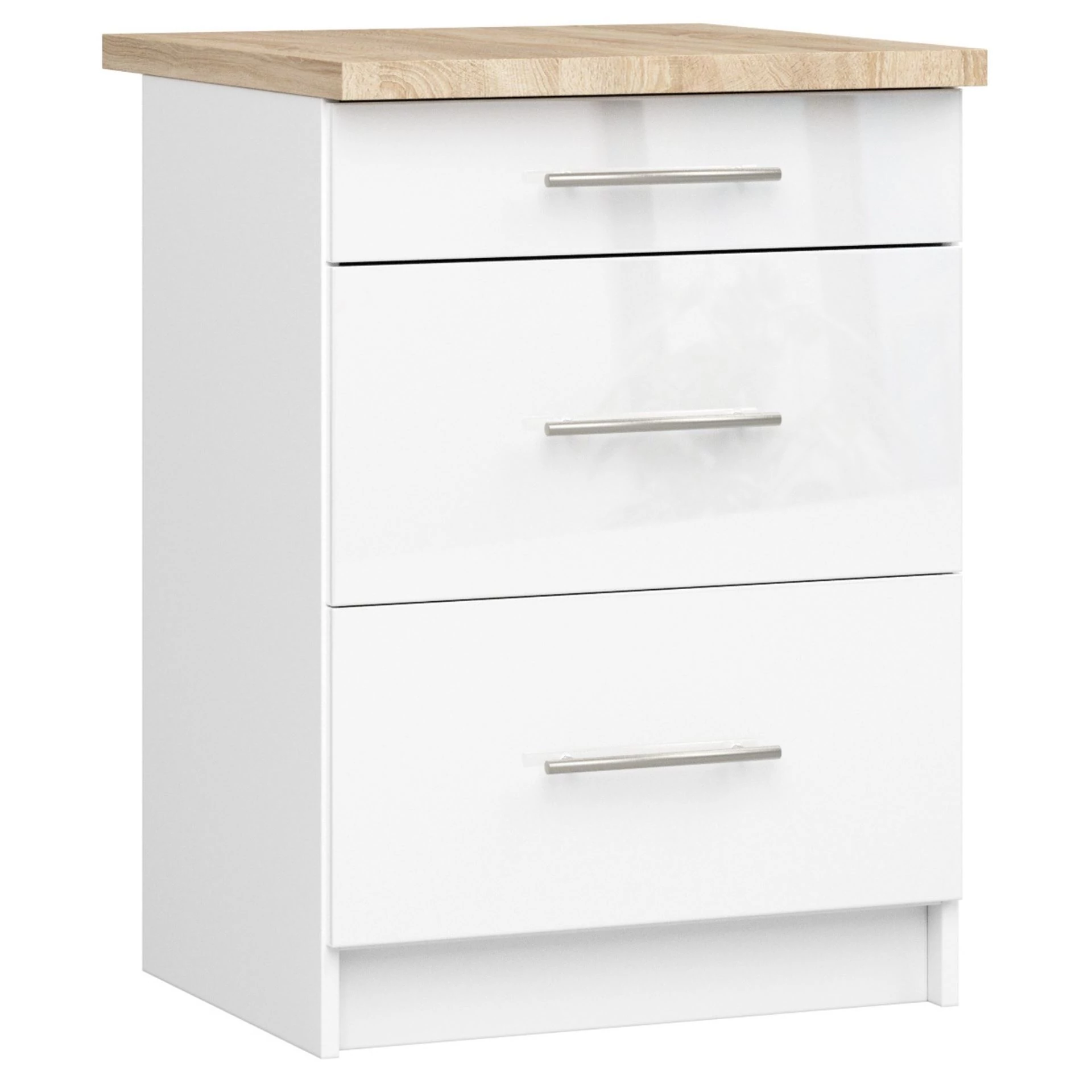 OLIWIA Alsószekrény 60cm 3 fiókkal Fehér / Fényes fehér