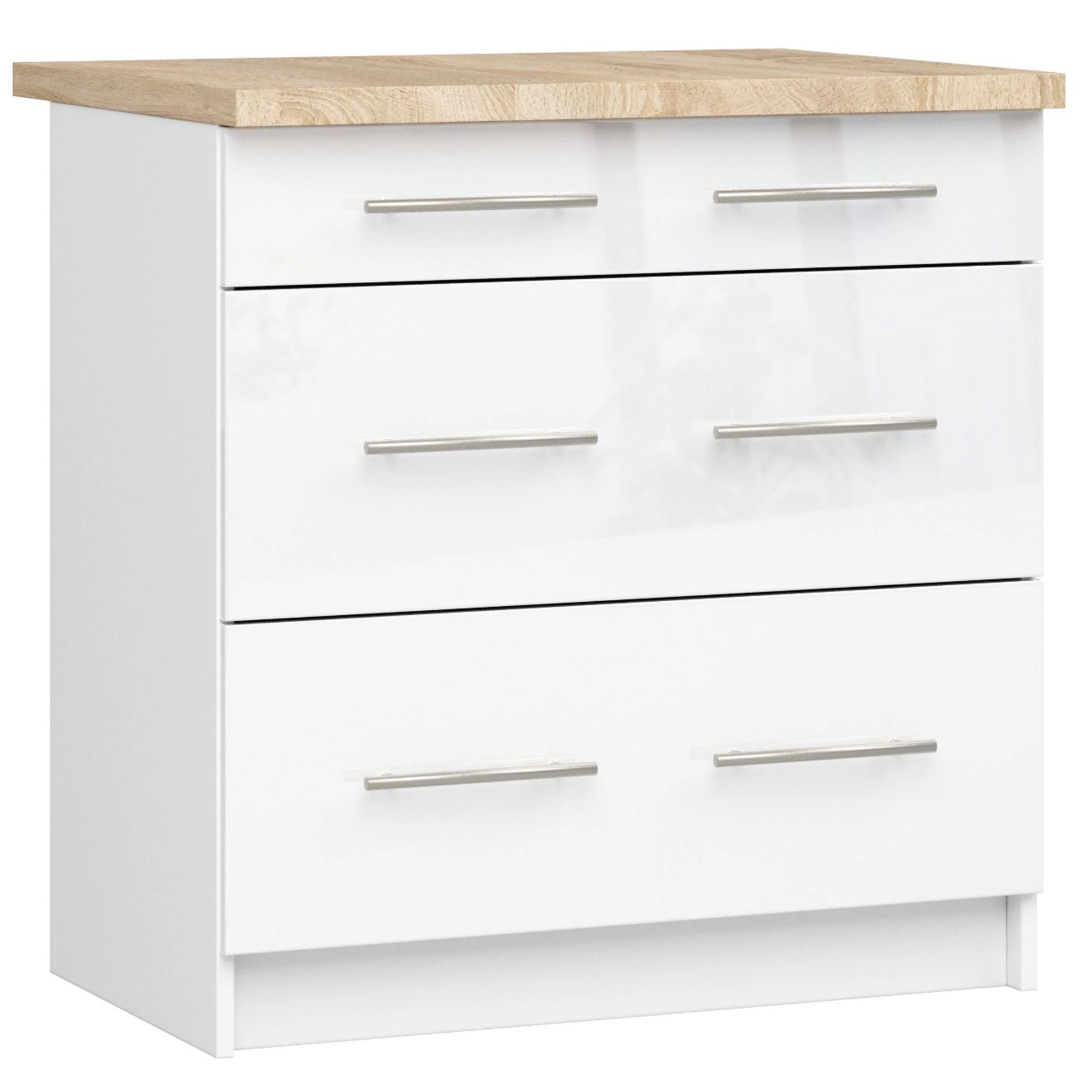 OLIWIA Alsószekrény 80cm 3 fiókkal Fehér / Fényes fehér