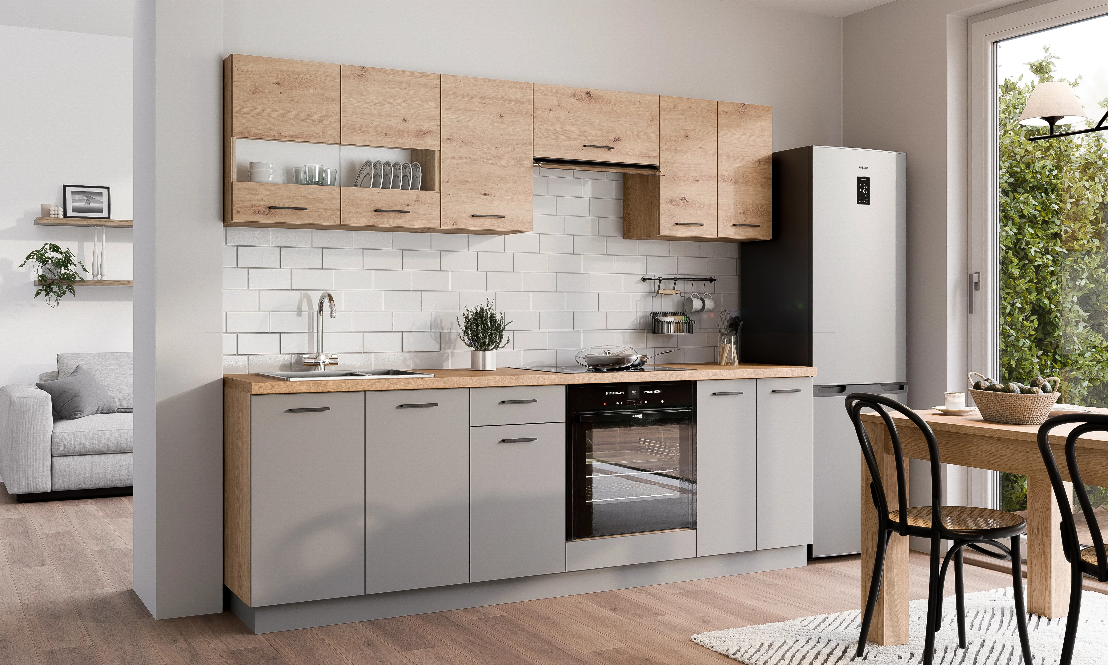 PATI Konyhablokk 240cm Artisan tölgy és Világos grafit színben