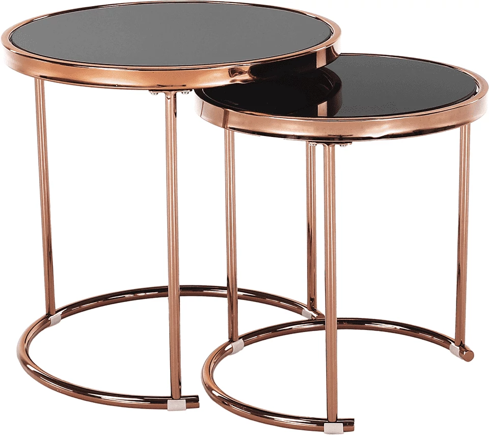 2 darabos dohányzóasztal készlet, rose gold króm rózsaszín/fekete, MORINO