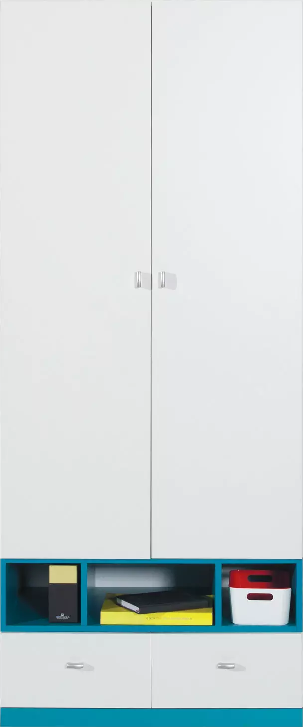 MOBI SYSTEM 2 akasztós szekrény fehér - türkiz színű, kétajtós, egyfiókos