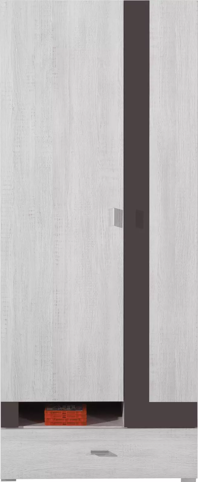 NEXT SYSTEM 3 akasztós szekrény fehér fenyő - föld barna színű, kétajtós, egyfiókos